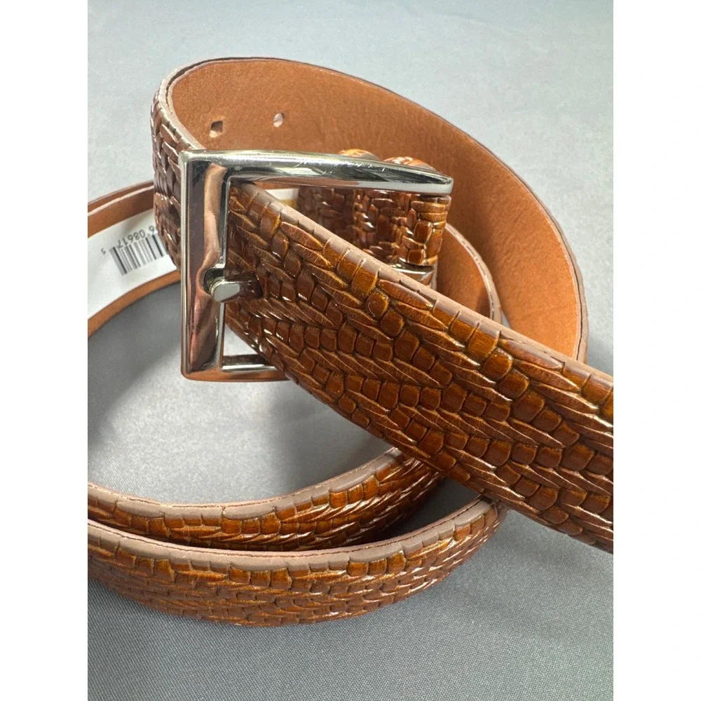Tommy Bahama Mens Woven Embossed Leather Belt Brown 1101TM12 Size 36 NEW